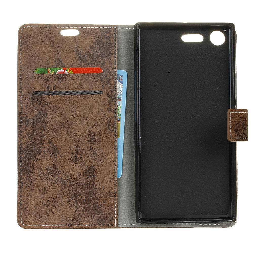 Durable Retro Style Solid Color Flip PU Leather Wallet Case for Sony Xperia XZ1 Compact