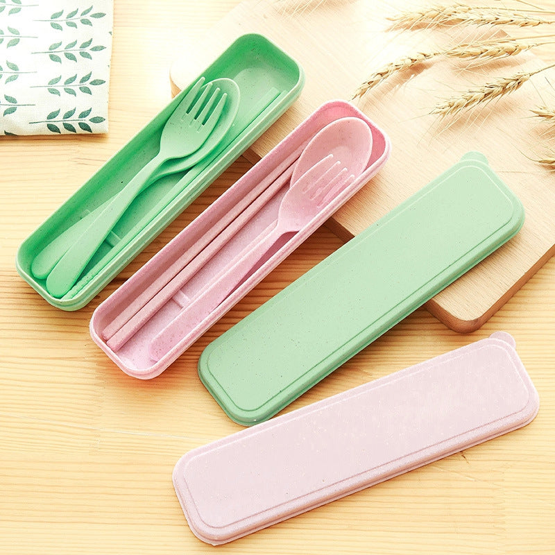 DIHE Cute Children Fork Spoon Chopsticks Set Natural Environmental Protection 3PCS