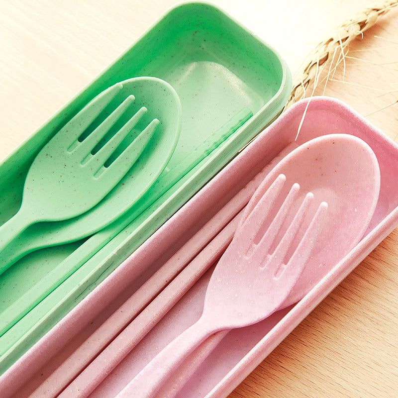 DIHE Cute Children Fork Spoon Chopsticks Set Natural Environmental Protection 3PCS