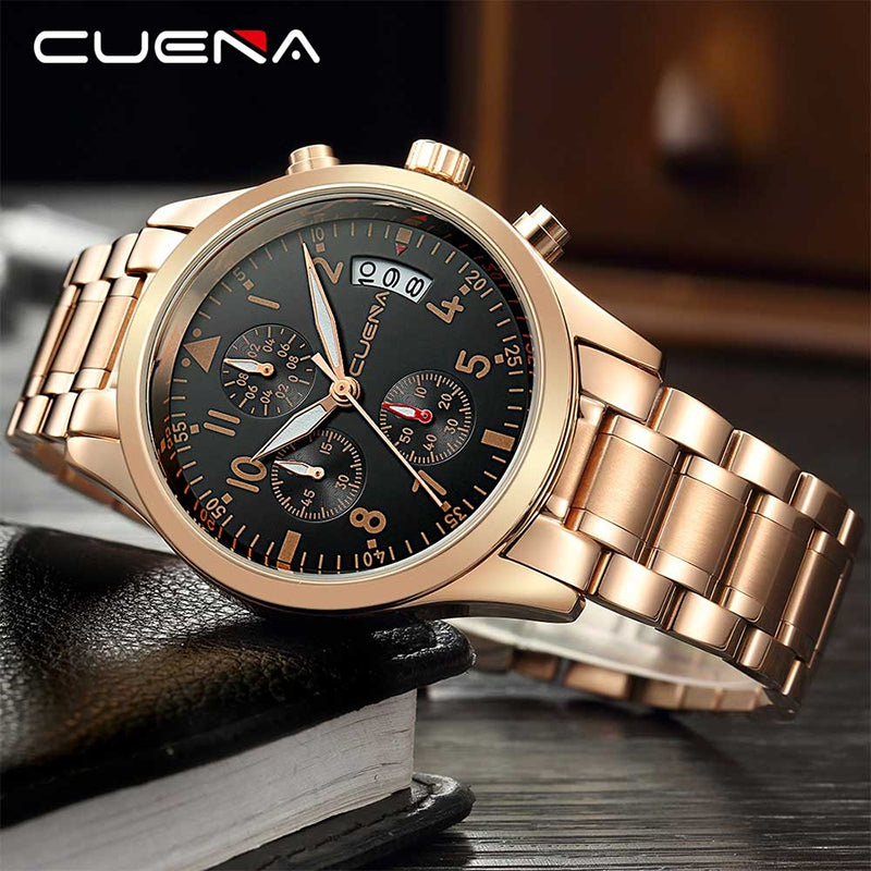 CUENA 6810G Men Multifunctional Stainless Steel Quartz Watch