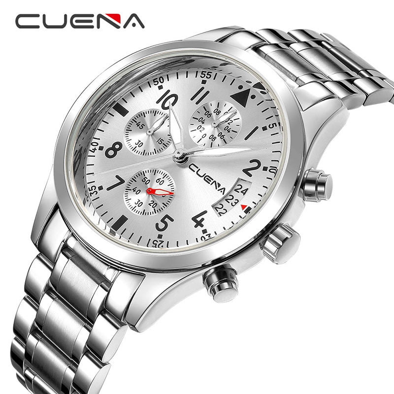 CUENA 6810G Men Multifunctional Stainless Steel Quartz Watch