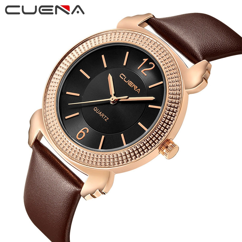 CUENA 6616P Genuine Leather Band Women Quartz Watch