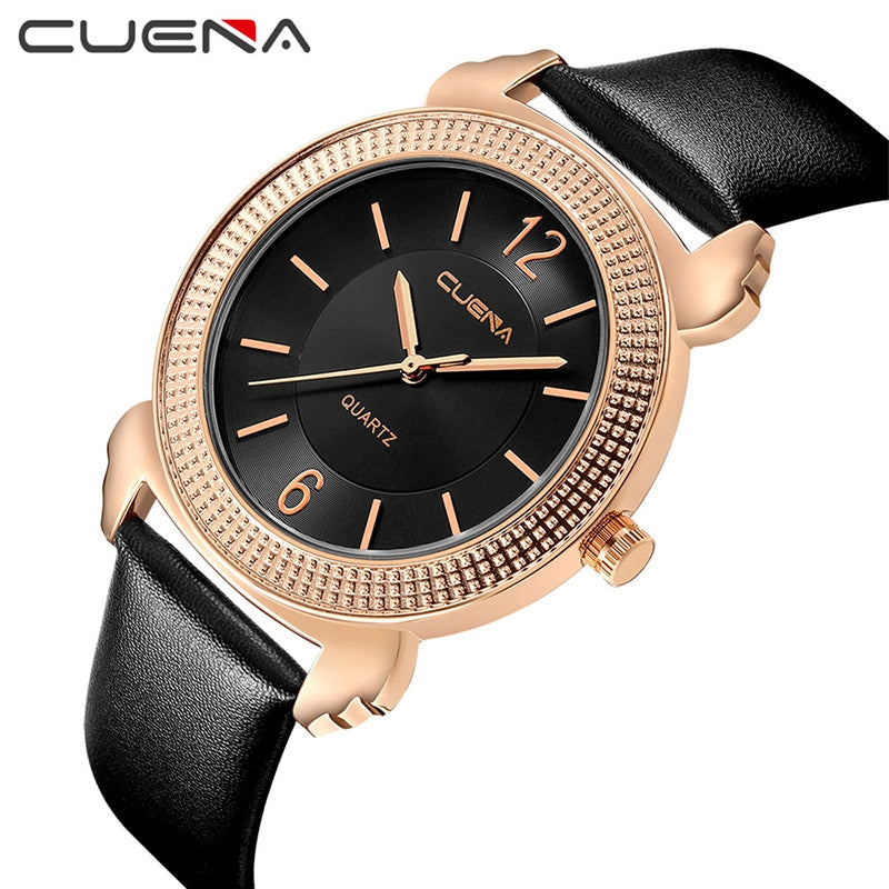 CUENA 6616P Genuine Leather Band Women Quartz Watch