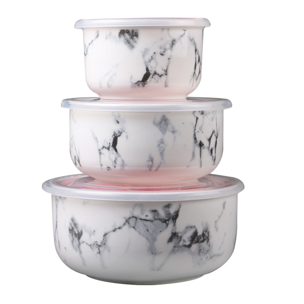 3PCS Creative Marbling Ceramic Convenient Lunch Bowls