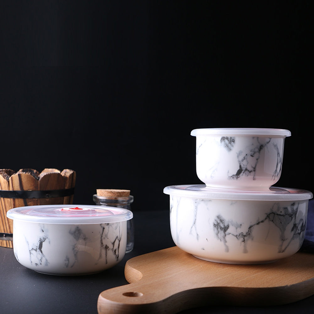 3PCS Creative Marbling Ceramic Convenient Lunch Bowls