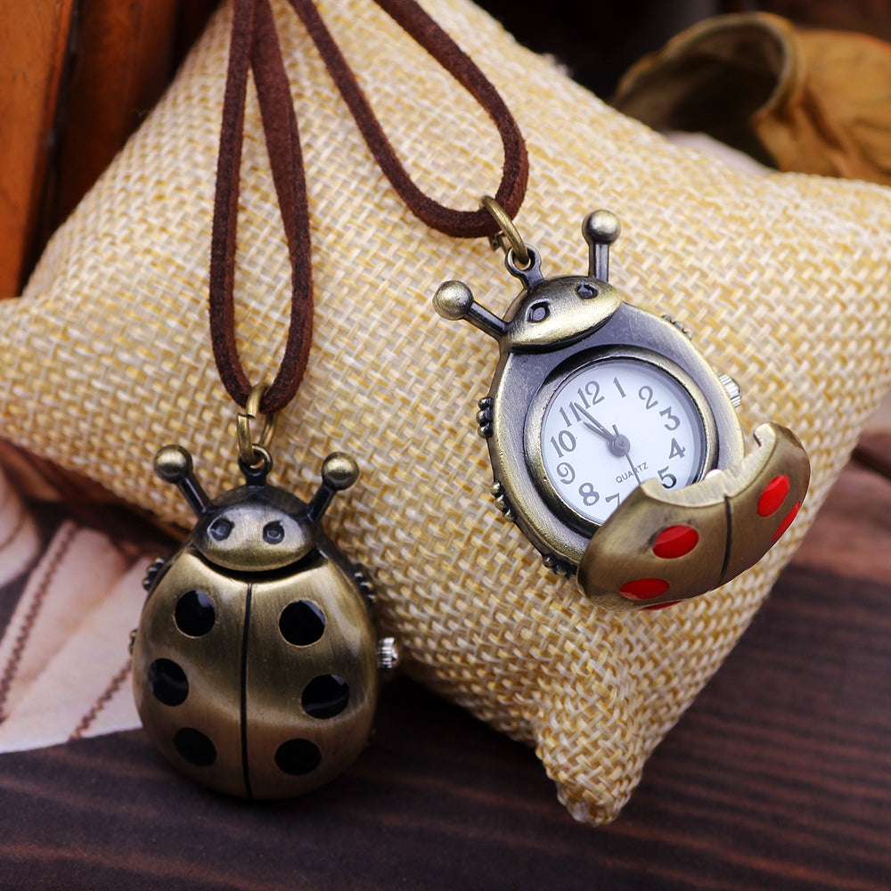 Cute  Beetles Table Cartoon Pocket Watch