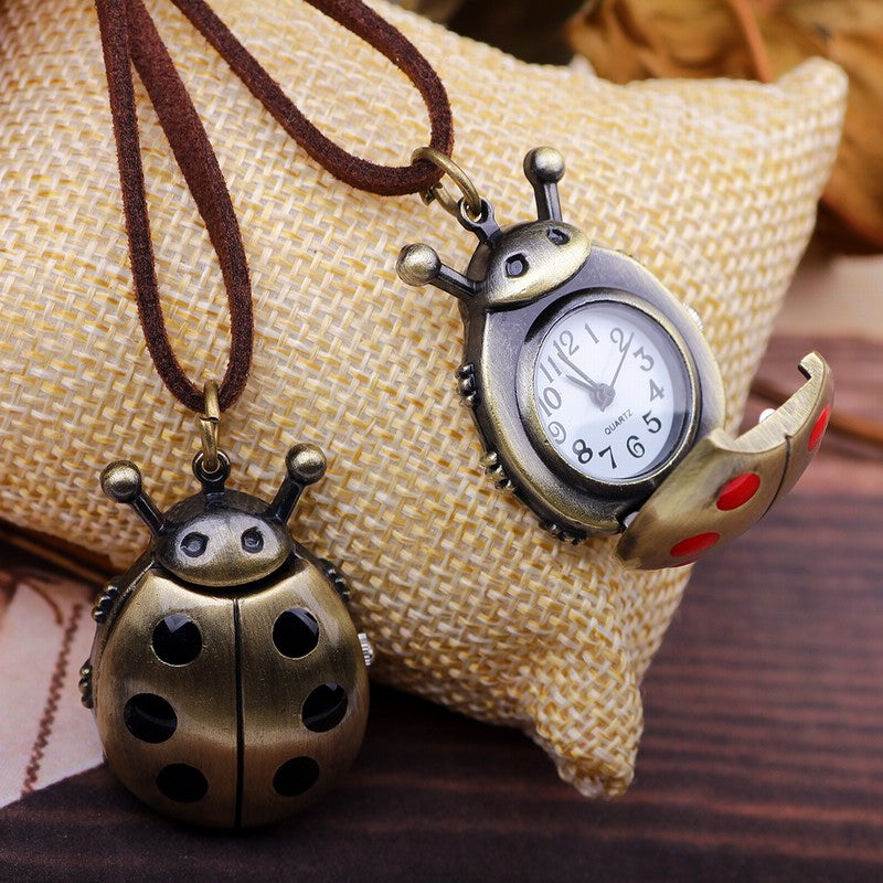 Cute  Beetles Table Cartoon Pocket Watch