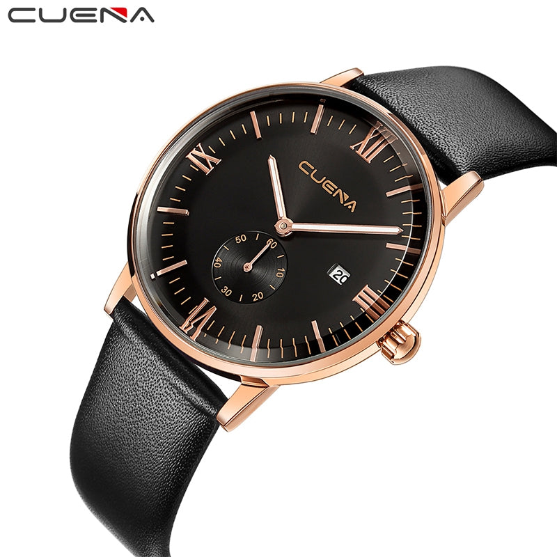CUENA 6623P Men Fashion Trendy Genuine Leather Waterproof Wristwatch