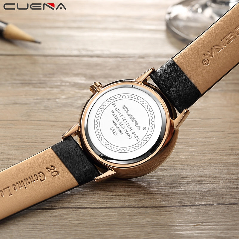 CUENA 6623P Men Fashion Trendy Genuine Leather Waterproof Wristwatch