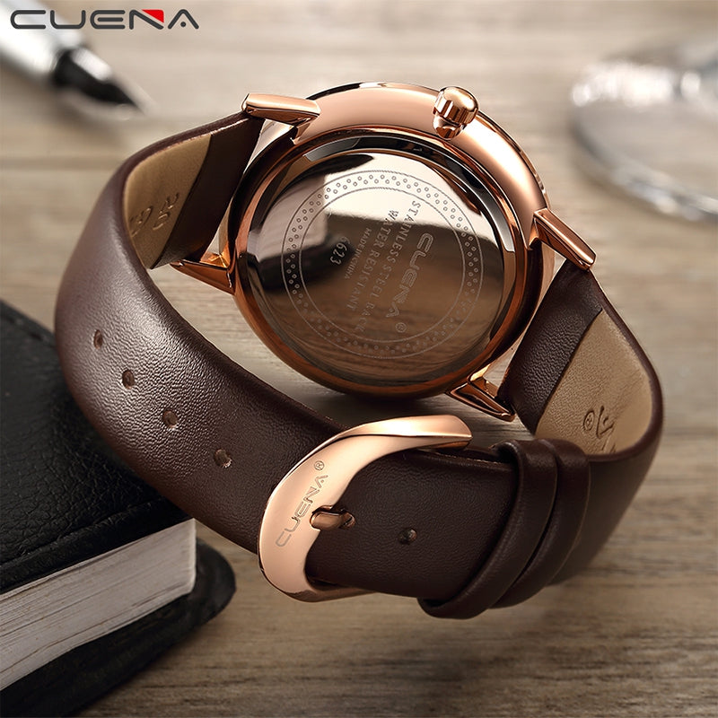 CUENA 6623P Men Fashion Trendy Genuine Leather Waterproof Wristwatch