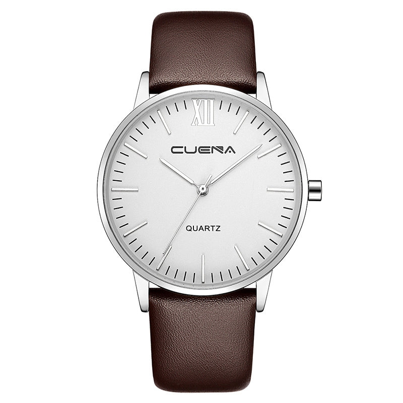 CUENA 6632P Men Fashion Quartz Wristwatch Genuine Leather Watchband Waterproof Watch