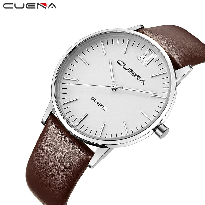 CUENA 6632P Men Fashion Quartz Wristwatch Genuine Leather Watchband Waterproof Watch