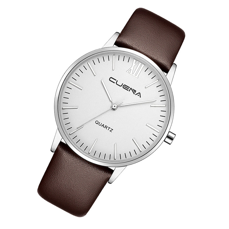 CUENA 6632P Men Fashion Quartz Wristwatch Genuine Leather Watchband Waterproof Watch