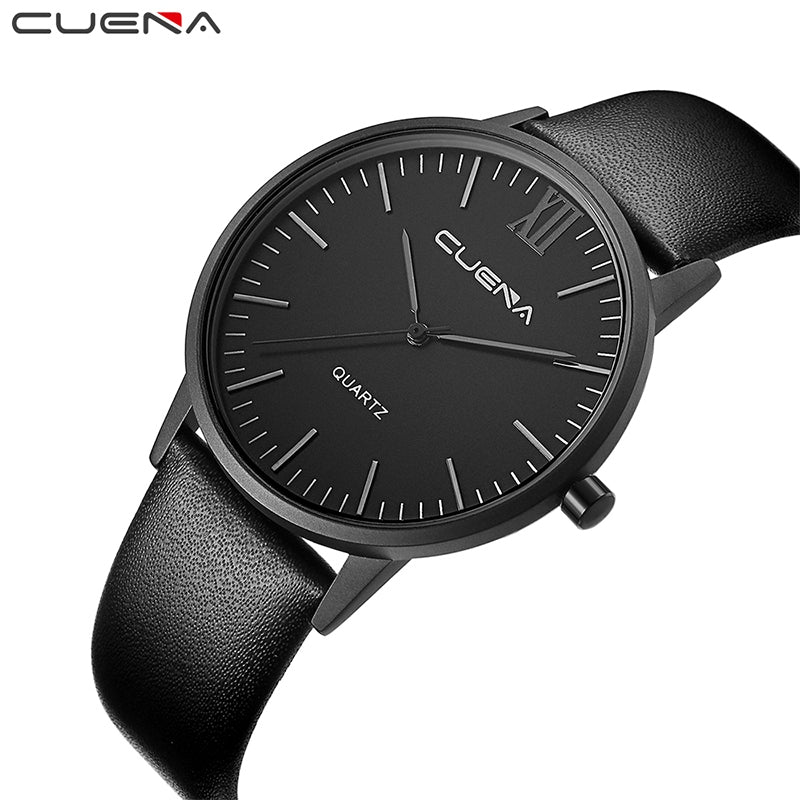 CUENA 6632P Men Fashion Quartz Wristwatch Genuine Leather Watchband Waterproof Watch