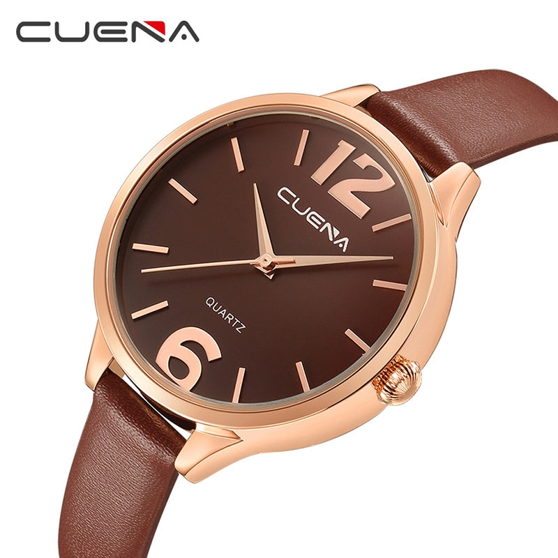 CUENA 6630P Women Fashion Genuine Leather Band Quartz Analog Wristwatch