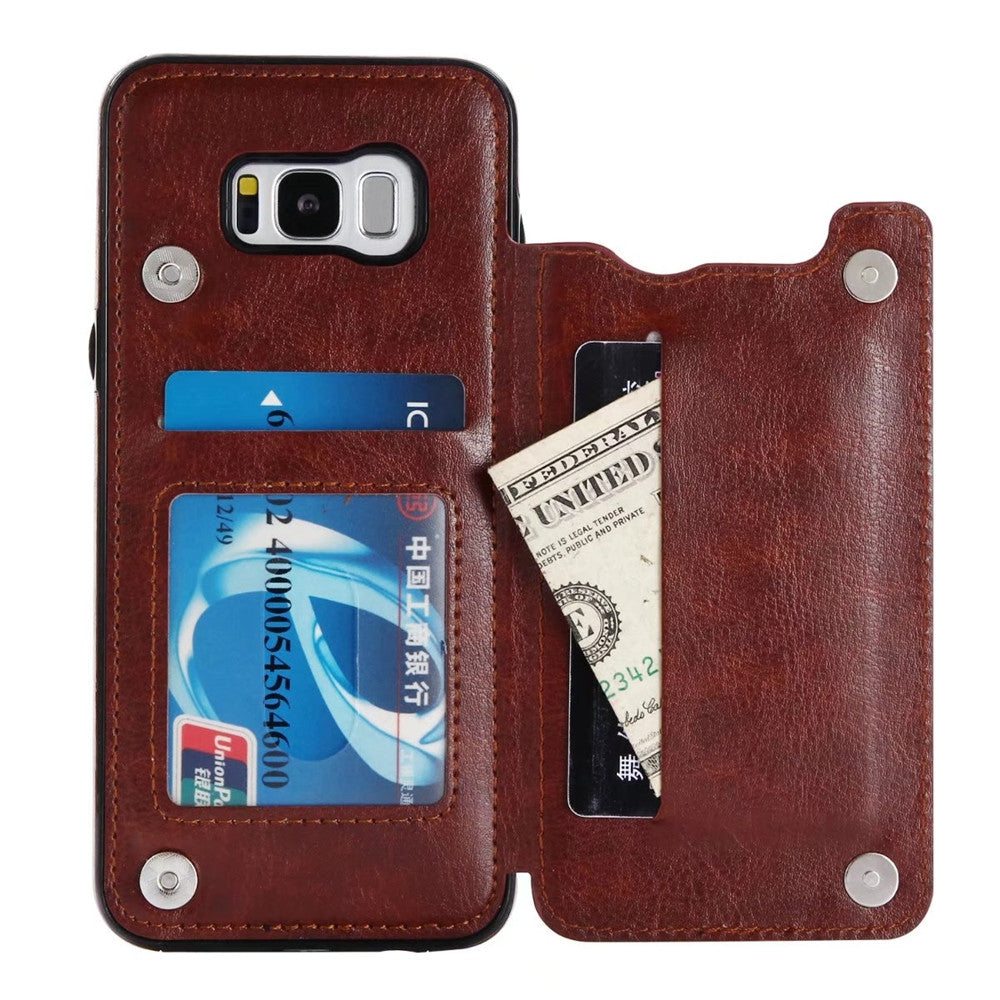 Case for Samsung Galaxy S8 Card Holder with Stand Back Cover Solid Color Hard PU Leather