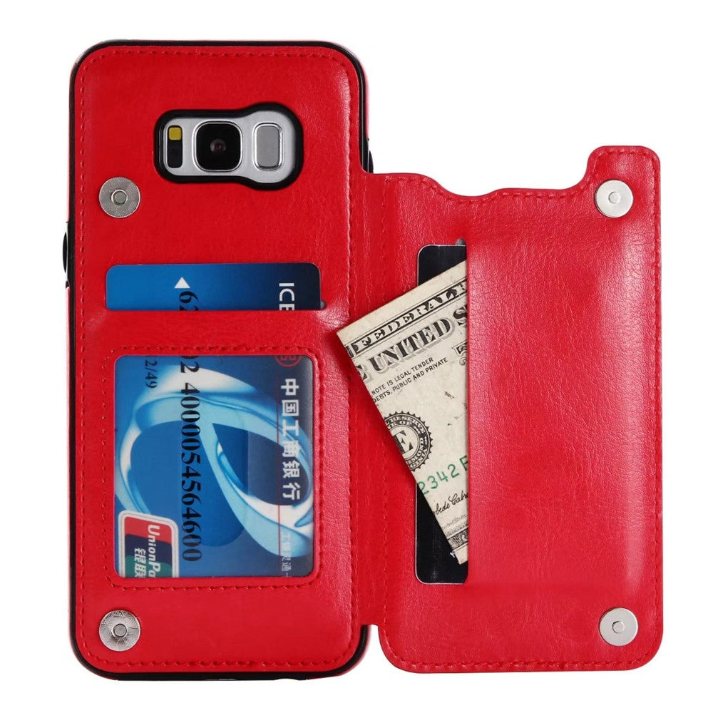 Case for Samsung Galaxy S8 Card Holder with Stand Back Cover Solid Color Hard PU Leather