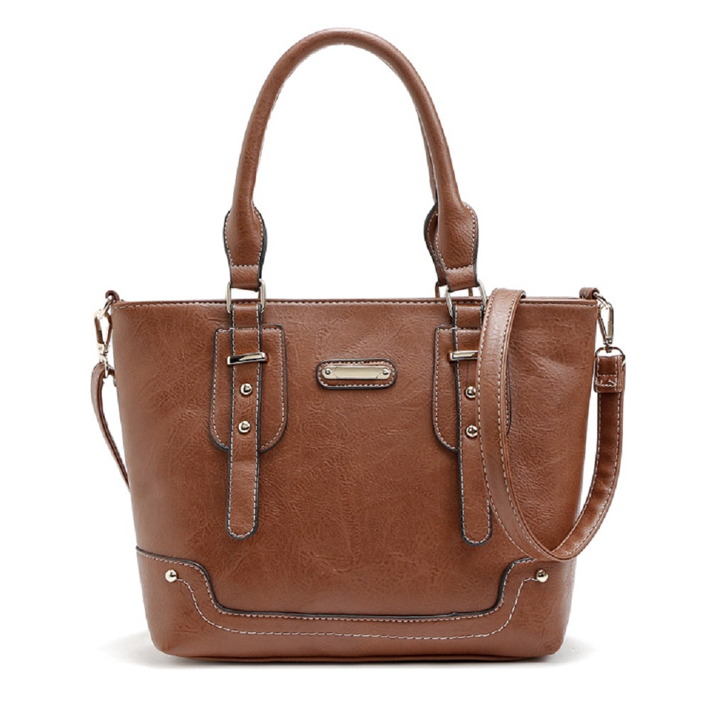 Buckle Solid Color Studs Tote Bag