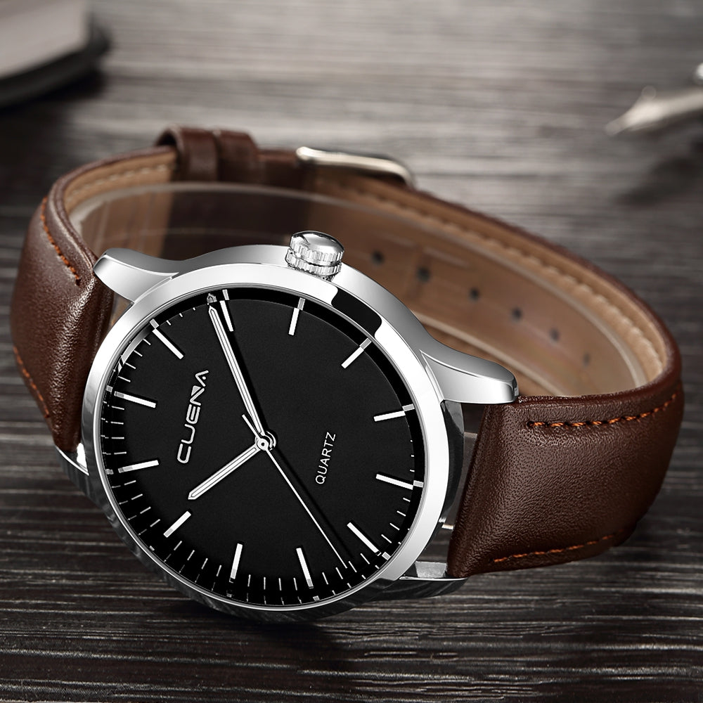 CUENA 6608P Men's Fashion Trendy Leather Quartz Wristwatch