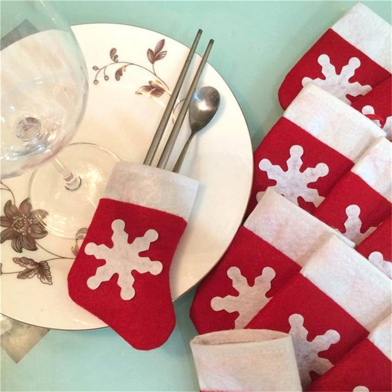 12 Pieces/Set Mini Christmas Stockings Dinnerware Cover Xmas Tree Decorations Christmas Decorati...