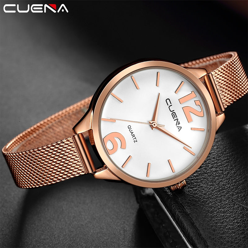 CUENA 6630G Women Fashion Stainless steel Watchband Quartz Wristwatch