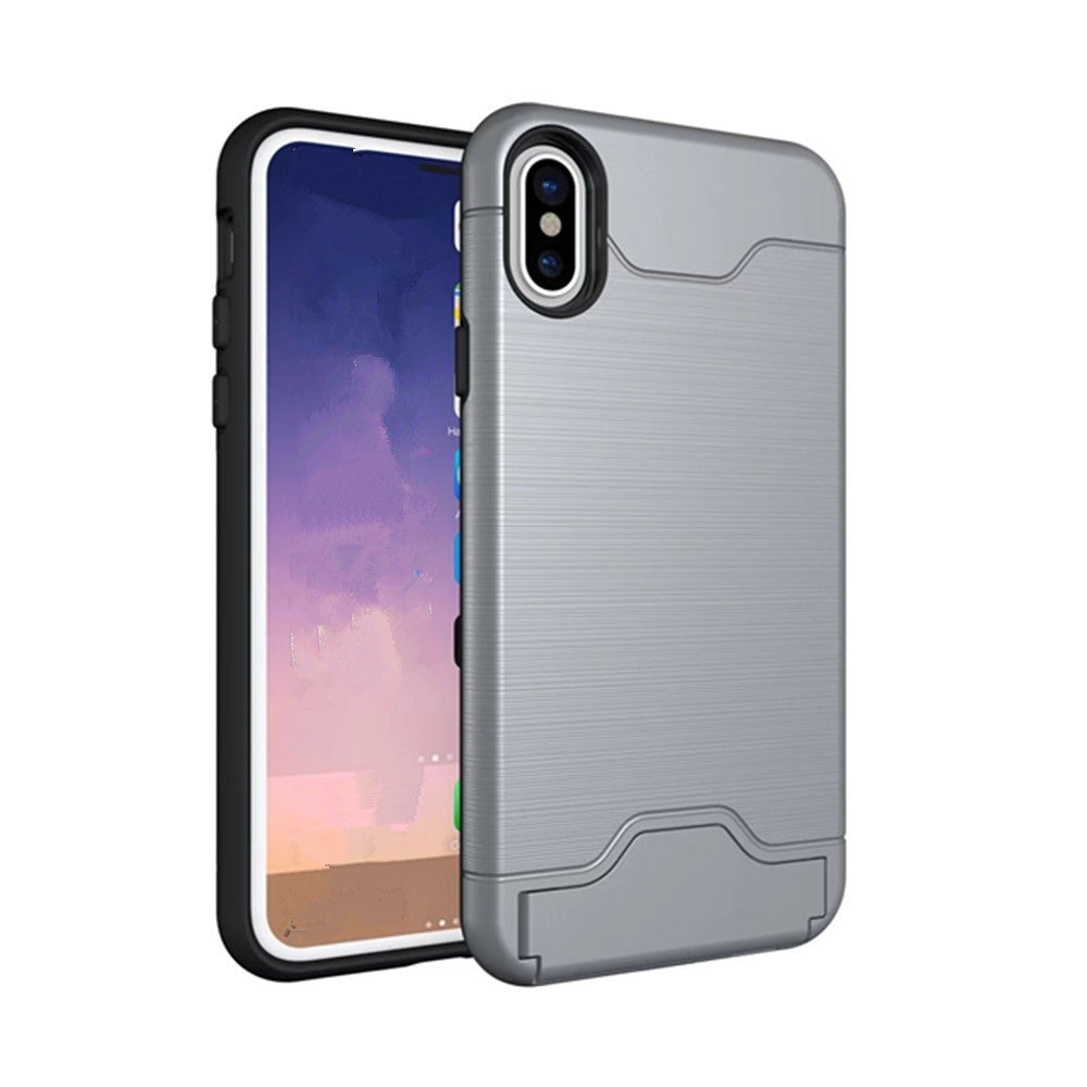 Card Holder with Stand Back Cover Solid Color Hard PC Case for iPhone X