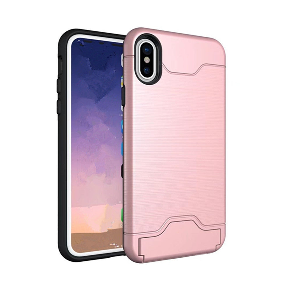 Card Holder with Stand Back Cover Solid Color Hard PC Case for iPhone X