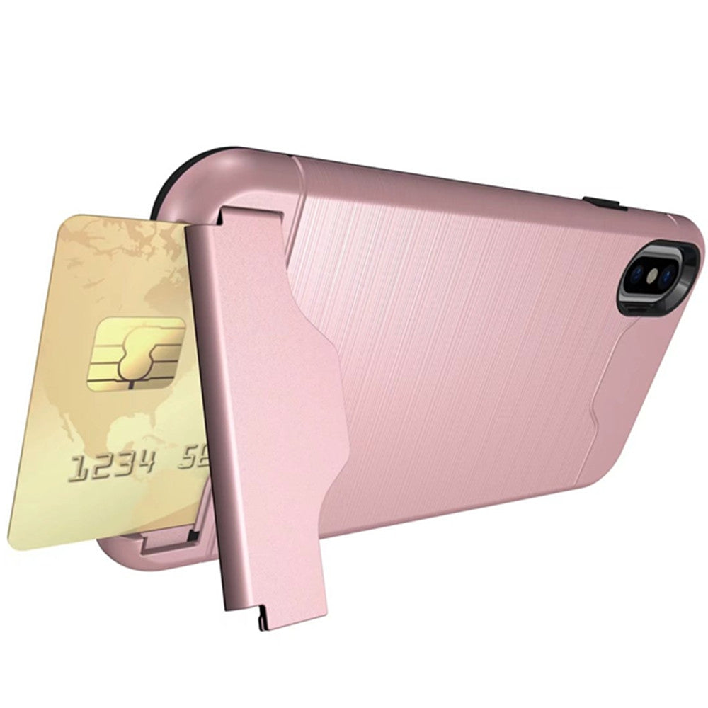 Card Holder with Stand Back Cover Solid Color Hard PC Case for iPhone X