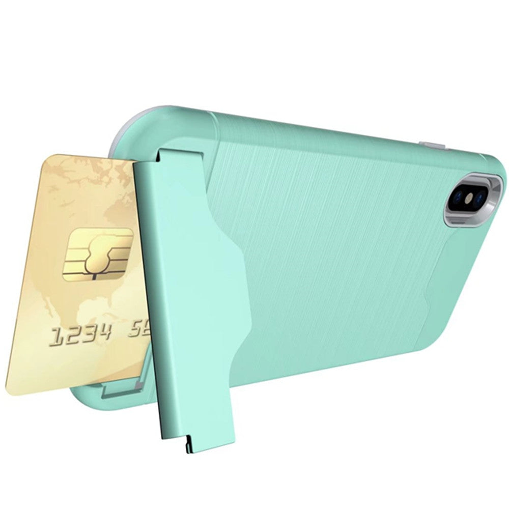 Card Holder with Stand Back Cover Solid Color Hard PC Case for iPhone X