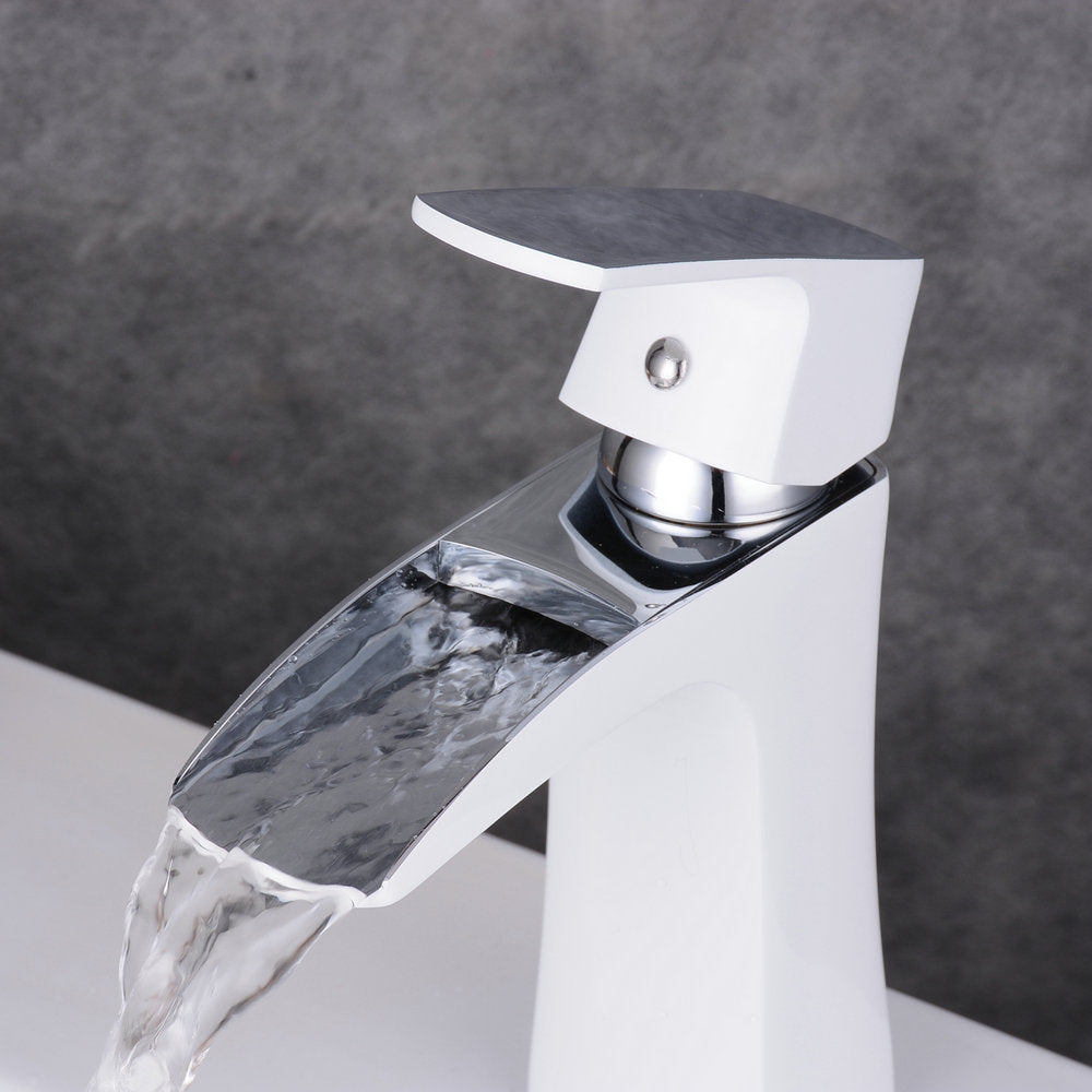 Chrome White Waterfall Bathroom Sink Lavatory Vessel Mixer Faucet