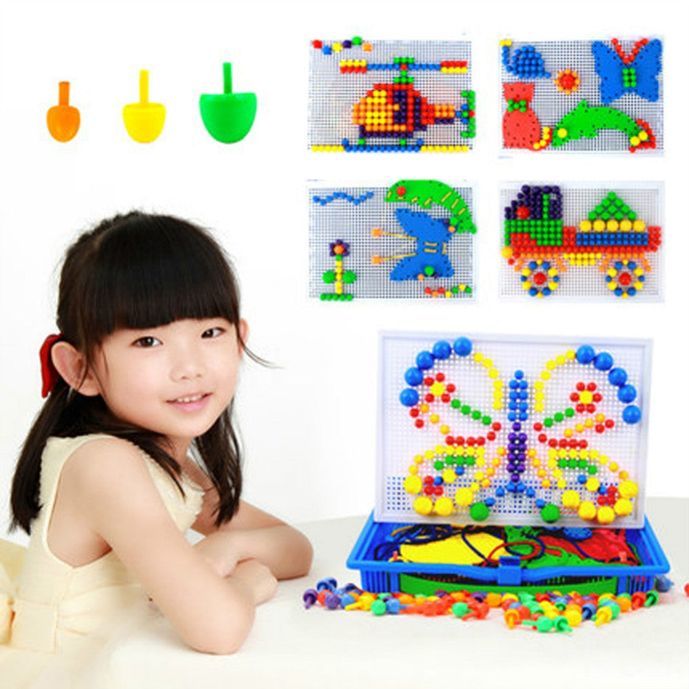 296PCS Mosaic Picture Puzzle Toy Children Composite Intellectual Educational Mushroom Nail Kit