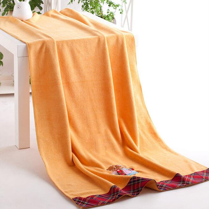 1 Pc  Simple Solid Bear Pattern Thickened Cozy Soft Bath Towel