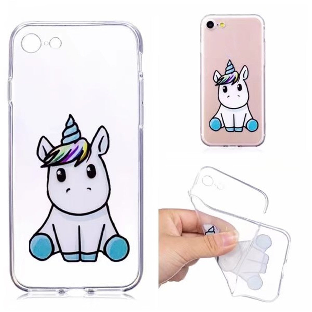 Case Cover for iPhone 8 / 7 Transparent Pattern Back Unicorn Soft TPU