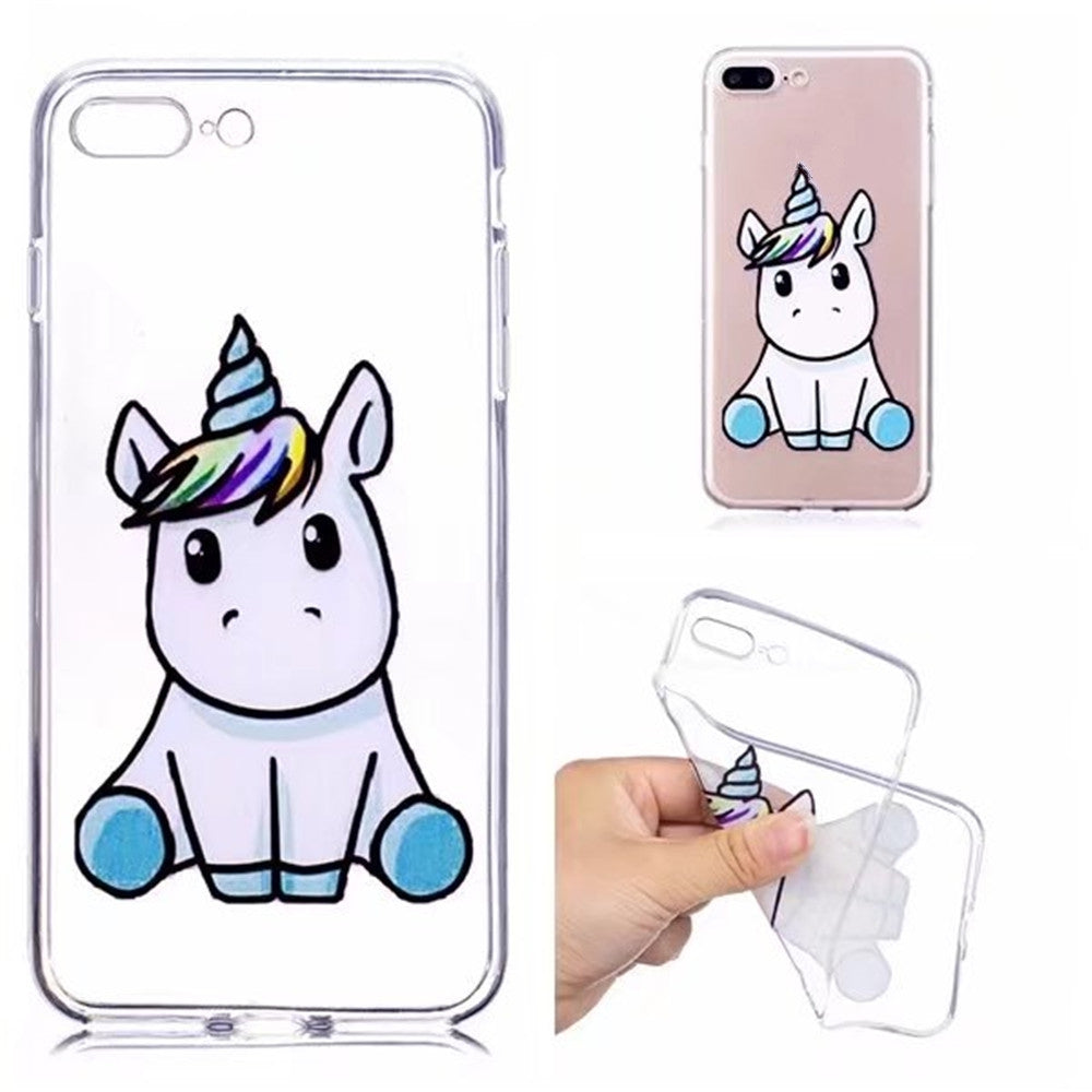 Case Cover for iPhone 8 Plus / 7 Plus Transparent Pattern Back Unicorn Soft TPU