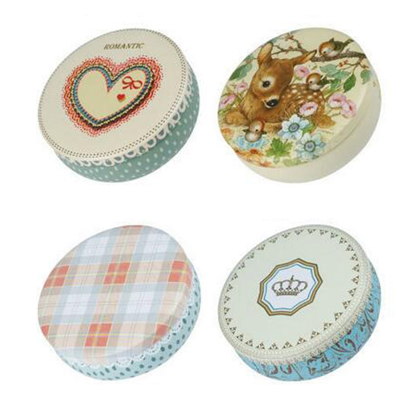 1Pc Round Candy Box Simple Colored Pattern Multi Purposes Storage Box