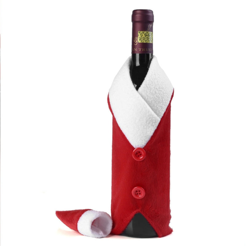 Christmas Wine Bottle Set Santa Claus Button Decor Bottle Cover Cap Clothes Kitchen Decoration f...