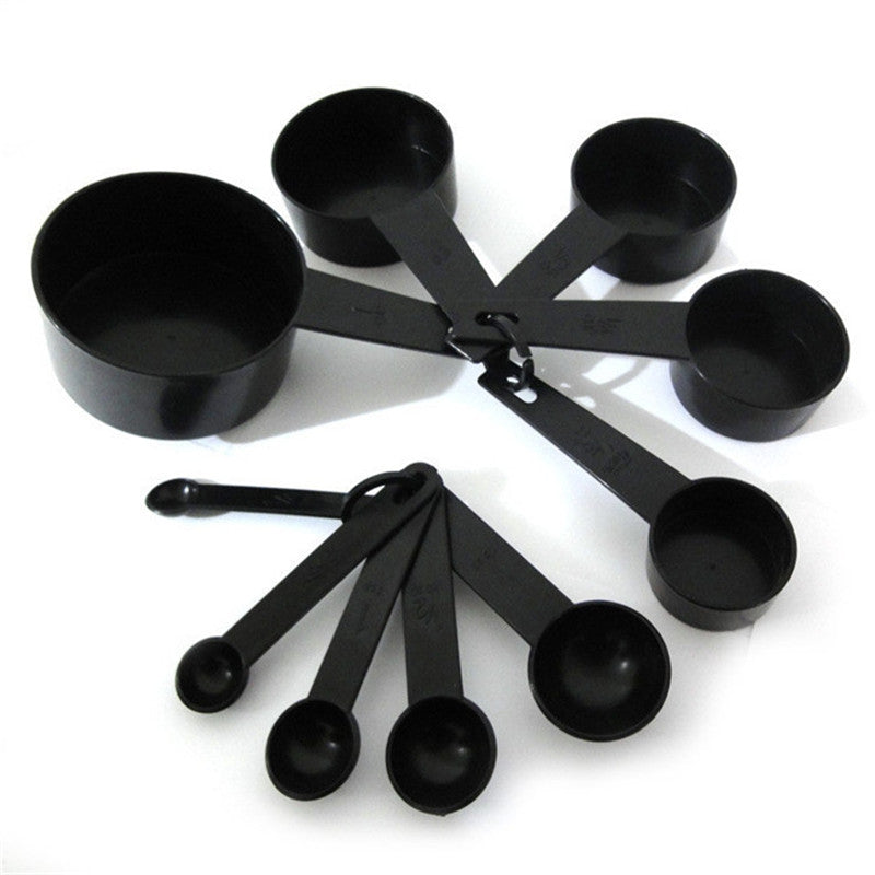 Black Plastic Measuring Cups 10PCS / LOT Measuring Spoon Kitchen Tools for Baking Coffee Tea