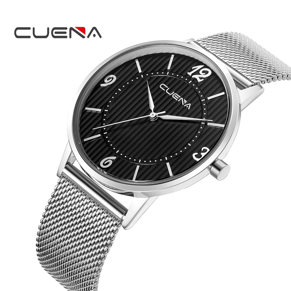 CUENA 6635G Men Quartz Stainless Steel Watchband Waterproof Watch for Men