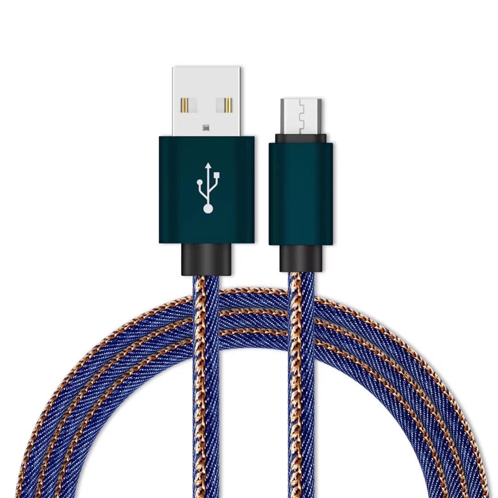 1M Micro USB Cable Fast Charger Data Jeans Braided Mobile Phone Charger