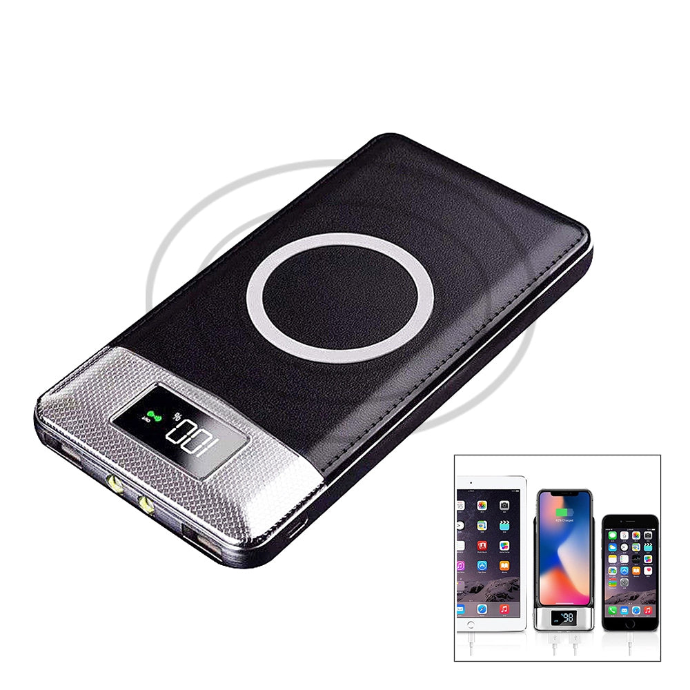 10000mAh Power Bank Qi Wireless Charging 2 USB LCD LED Portable Battery Charger