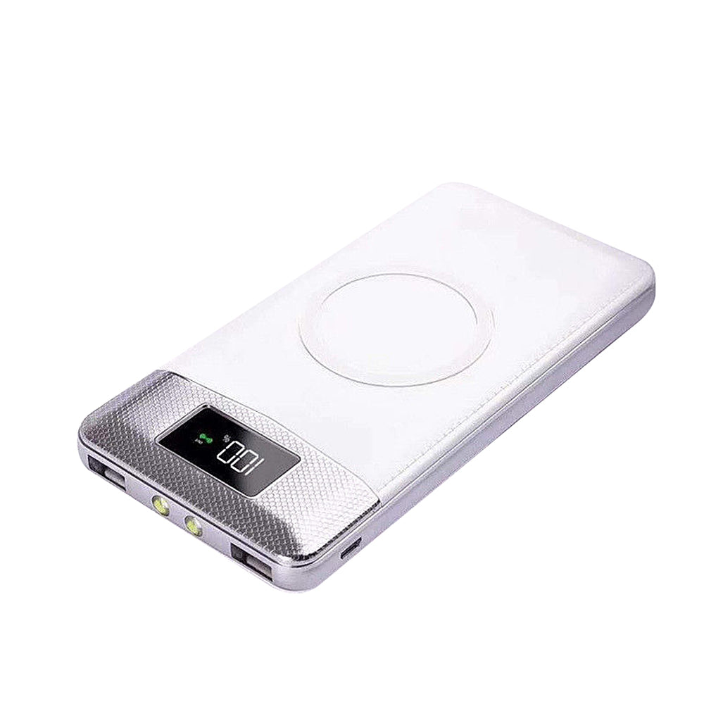 10000mAh Power Bank Qi Wireless Charging 2 USB LCD LED Portable Battery Charger