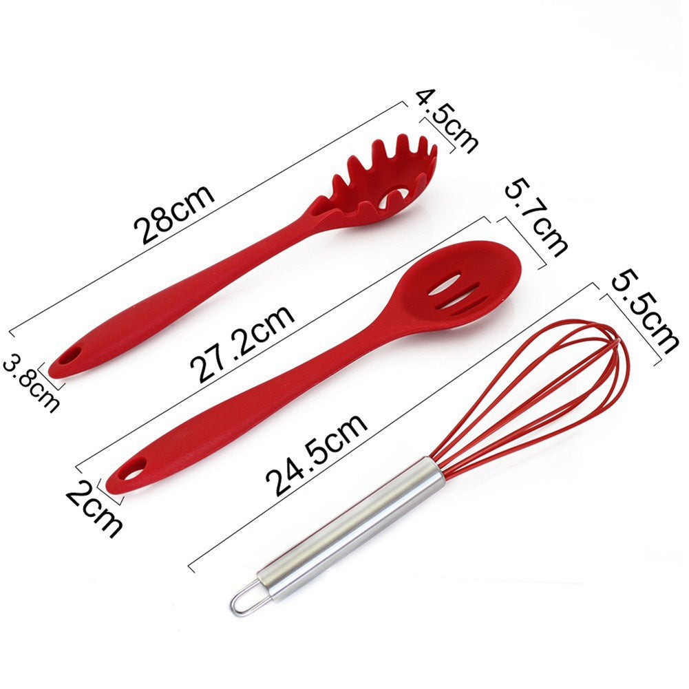10Pcs/set Silicone Heat Resistant Kitchen Cooking Utensils Non-Stick Baking Tool Red