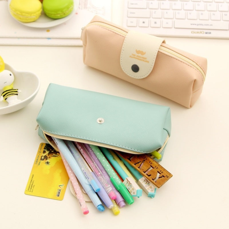 Affordable Fashion Stationery Cute Little Pure and Fresh Solid Candy Color Pen Case Mustache Pat...