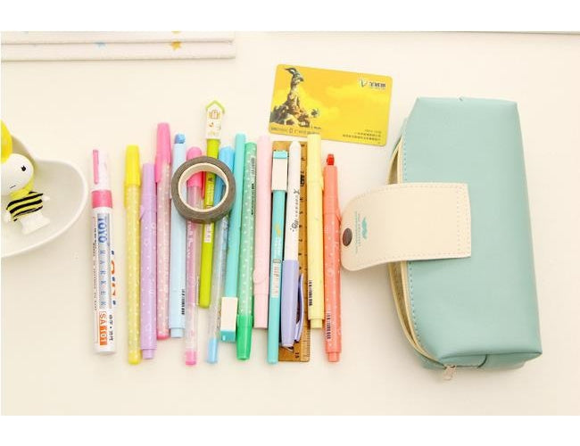 Affordable Fashion Stationery Cute Little Pure and Fresh Solid Candy Color Pen Case Mustache Pat...