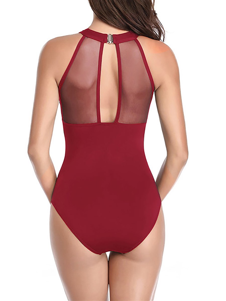 burgundy one piece bathing suit