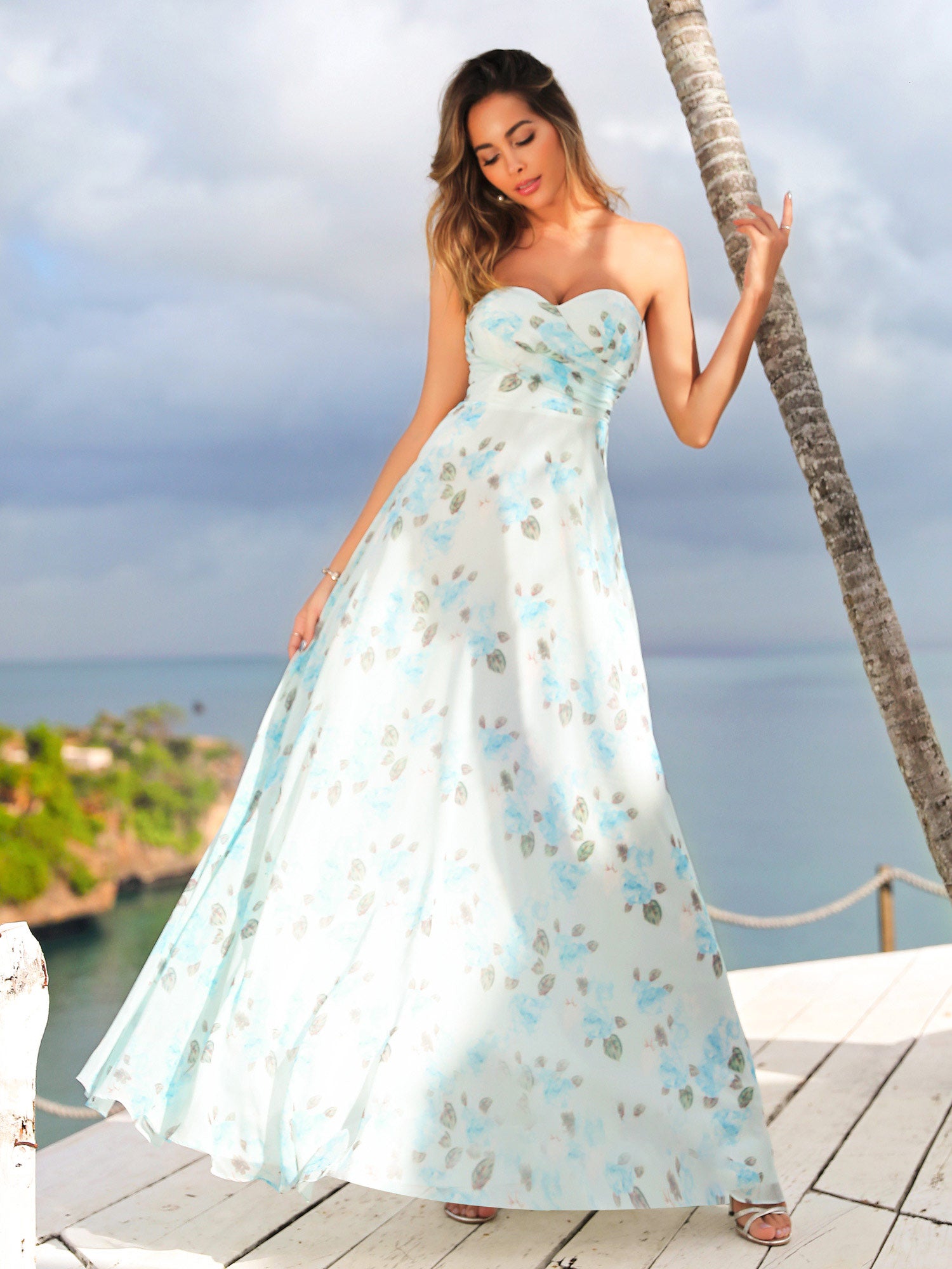 sky blue floral maxi dress