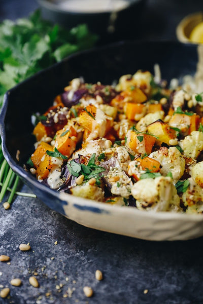 17 Easy dinner Recipe Ideas for Two: Roasted Vegetables with Tahini Dressing.