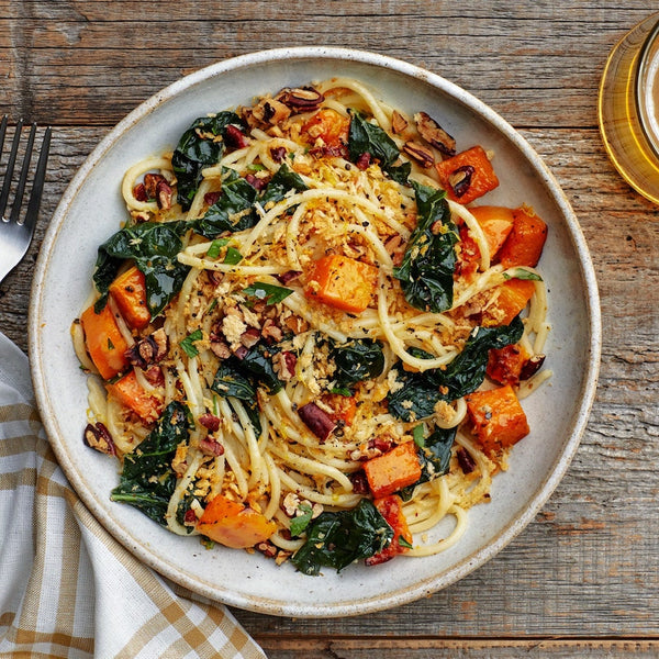 17 Easy dinner Recipe Ideas for Two: Winter Squash and Kale Pasta.