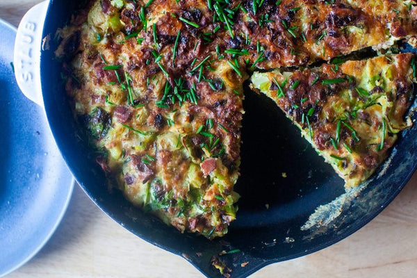 17 Easy dinner Recipe Ideas for Two: Brussel Sprout and Bacon Frittata.