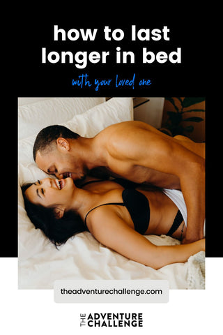 Couple sharing laughs as they lie in bed; image overlaid with text that reads How to Last Longer in Bed With Your Loved One